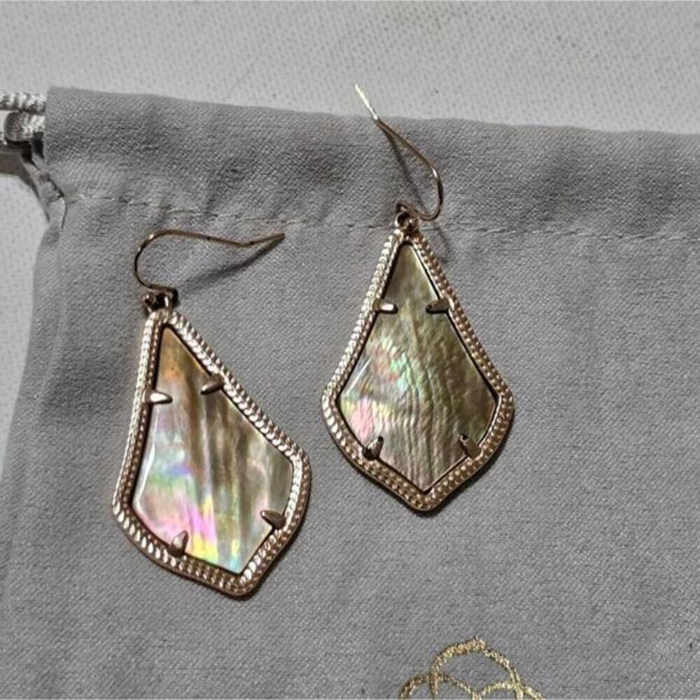 Kendra Scott Alex‎ Rose Gold Brown Mother of Pearl Drop Earrings Iridescent